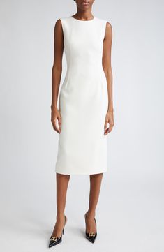 Dolce&Gabbana Sleeveless Stretch Wool Sheath Dress | Nordstrom Simple Elegance Style, Elegant Sleeveless Sheath Dress With Fitted Bodice, Classic White Sleeveless Evening Dress, Elegant Fitted Sleeveless Dress For Dinner, Elegant Sleeveless Cocktail Dress With Straight Neckline, Elegant White Sleeveless Dress With Straight Neckline, Elegant Sleeveless Dress With Straight Neckline For Formal Occasions, Sleeveless Midi Dress For Dinner, Elegant White Sleeveless Sheath Dress