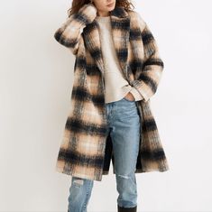 New With Tags. Made From Brushed Italian Fabric In A Dreamy Plaid, This Supersoft Cocoon Coat Is Both Warm And Outfit-Elevating. Pop It On Over Jeans And A Button-Up And Instantly Look Cool (Good Outerwear = Magic). Oversized Fit. Body Length: 40". 33% Cotton/29% Recycled Polyester/22% Wool/10% Mohair/3% Other Fibers/2% Polyamide/1% Elastane. Do Well: Made Using Polyester Recycled From Post-Consumer Plastic Which Helps Keep Trash Out Of Landfills. Dry Clean. Color: Warm Hickory Plaid Nc571 Tagge Madewell Style, Madewell Jacket, Drawstring Jacket, Oversized Jean Jacket, Cocoon Coat, Plaid Coat, Women's Jackets, Fall Coat, Fit Body