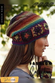 Women Color-block Casual Knitted Hats Granny Square Häkelanleitung, Motifs Granny Square, Bandeau Au Crochet, Granny Square Projects, Magazine Drops, Bonnet Crochet, Haken Baby, Crochet Gloves, Granny Squares Pattern