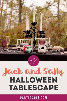 jack and sally halloween tablescape with candles