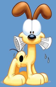 a cartoon dog with an umbrella in its mouth