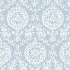 Helm Damask Light Blue Floral Medallion Wallpaper Strip Wallpaper, Medallion Wallpaper, Stripped Wallpaper, Coastal Wallpaper, Aqua Background, Beautiful Abstract Art, Wedding Backdrop Decorations, Blue Backdrop, Wallpaper For Sale