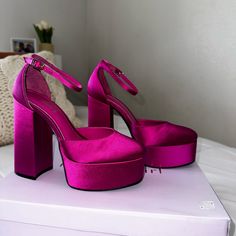 Size 5 Magenta Platform Heels. Brand New Never Used Magenta Heels Outfit, Magenta Shoes, Daphne Shoes, Pink Platform Heels With Pointed Toe, Pink Synthetic Chunky Platform Heels, Purple Synthetic Platform Heels, Magenta Heels, Dark Magenta, Heels Outfits