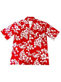 Hibiscus Red Cotton Men's Hawaiian Shirt Cheap Red Hawaiian Shirt With Graphic Print, Red Collared Hawaiian Shirt For Beach, Red Casual Hawaiian Shirt For Vacation, Casual Red Hawaiian Shirt For Vacation, Casual Red Shirt With Hibiscus Print, Collared Red Shirt With Floral Print, Red Collared Shirt With Floral Print, Red Collared Camp Shirt For Vacation, Collared Red Floral Print Shirt