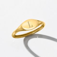 Ross-Simons - Single-Initial - Italian 14kt Yellow Gold Signet Ring Size 7. Here's a classic style that every collection calls for! Our stylish signet ring shines in polished 14kt yellow gold and can be engraved for FREE with a single initial in your choice of block or script type. Treat yourself to this timeless luxury or present it to someone special as a memorable gift they'll treasure. 1/4" wide. Made in Italy. 14kt yellow gold personalized signet ring. Timeless Luxury, Gold Signet Ring, Script Type, Size 10 Rings, Memorable Gifts, Signet Ring, Classic Style, Initials, Ring Size