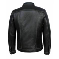 100% Genuine Cowhide - High Quality - Fast Shipping The 'TRUCKER' JacketAll time classic jacket that never, ever does out of fashion. Made from genuine 100% real cowhide leather. A very good quality jacket which will fit nicely on any men. Real leather ages beautifully with time. It takes on the character of the wearer. Natural leather is breathable so you wont feel sticky and suffocated as you do with PVC/Synthetic imitation. SIZING: Please measure yourself carefully with a measuring tape to av Leather Jacket With Contrast Stitching For Work, Classic Leather Outerwear With Contrast Stitching, Classic Leather Jacket With Contrast Stitching, Leather Jacket With Contrast Stitching, Fall Leather Jacket With Contrast Stitching, Black Leather Jacket With Double-needle Stitching, Classic Leather Jacket For Streetwear, Classic Black Selvedge Outerwear, Black Leather Biker Jacket With Contrast Stitching