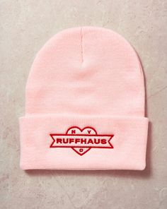 DESCRIPTION ﻿Keep your head warm and your body heat in during the chilly season with our Essential Beanie in pink. One size fits most Ribbed construction with foldover cuff Ruffhaus NYC logo embroidered on cuff 100% Acrylic Made in the USA Nyc Logo, I Dog, Cool Bandanas, Animal Clothes, Dog Harnesses, Body Heat, Dog Collars, Dog Harness, Dog Supplies