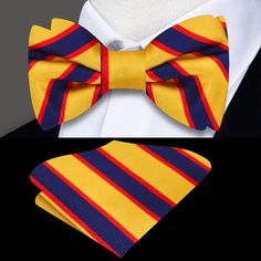 Radiant Elegance: The Yellow, Red, and Blue Striped Silk Bow Tie Step into the world of sophistication and style with our Yellow, Red, and Blue Striped Silk Bow Tie—a dazzling accessory that effortlessly combines vibrant colors with timeless patterns. This bow tie, available in both self-tie and pre-tied options, is designed to cater to your unique style preferences. Join us as we explore the versatility, pairing possibilities, and occasions where this silk bow tie becomes the star of your ensem Yellow Fitted Bow Tie For Formal Occasions, Formal Yellow Bow Tie, Formal Fitted Yellow Bow Tie, Formal Yellow Fitted Bow Tie, Red Tie As A Summer Gift, Red Bow Tie For Formal Summer Events, Elegant Red Suit And Tie Accessories For Summer, Red Summer Bow Tie, Types Of Bows