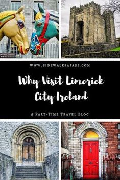 several different pictures with the words why visit lincoln city ireland on them and an image of a horse statue in front of a castle