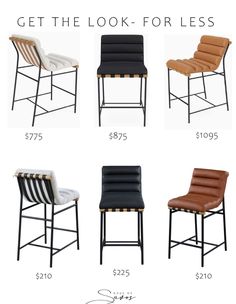 four different chairs with the words get the look for less