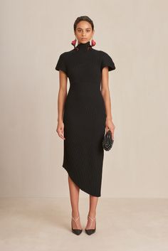 CHRYSTA KNIT DRESS - BLACK – CULT GAIA Theia Dresses, Mock Neck Short Sleeve, Icon Clothing, Hem Stitch, Fall Winter Dresses, Silky Dress, Cult Gaia, House Dress, Trending Dresses