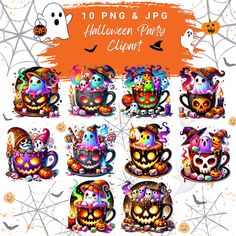 halloween party clipart with pumpkins and skulls