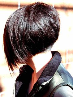 bob, angled high enough to reveal a short buzzed undercut Reverse Bob Haircut Short, Haircuts From The Back, Reverse Bob Haircut, Reverse Bob, Short Angled Bobs, Angled Bob Haircuts, Angled Bob Hairstyles, Angled Bob