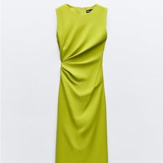 Round Neck Sleeveless Dress. Front Ruching. Never Worn, With Tags. Size Large Yellow Sleeveless Ruched Mini Dress, Yellow Ruched Sleeveless Mini Dress, Zara Green Sleeveless Midi Dress, Chic Yellow Ruched Dress, Zara Sleeveless Ruched Midi Dress, Yellow Sleeveless Ruched Midi Dress, Yellow Ruched Sleeveless Midi Dress, Sleeveless Green Ruched Dress, Green Sleeveless Ruched Dress