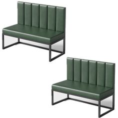 two green leather benches sitting next to each other