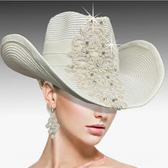 Cowboy Hats Are Trending, And Beloved Millinery Couture Has Taken It To A Whole Different Level With This Exquisite Handmade Western Pave Jeweled Cowboy Hat, A Dazzling Masterpiece That Exudes Luxury And Sophistication. Elevate Your Western Look To New Heights With This Handcrafted Marvel, Adorned With Intricate Pave Jewels That Shimmer And Shine With Every Step You Take. Perfect For The Fashion-Forward Trendsetter Who Craves Attention And Admiration At Every Turn. Whether You're Strutting Your Stuff At The Cma Awards Or Making A Statement At A Glamorous Event, This Cowboy Hat Is Sure To Turn Heads And Steal The Show. Make A Statement, Make An Entrance, And Make Your Mark With The Exqui Beatles Blackbird, Sombrero Cowboy, Red Peplum Dresses, Unusual Hats, Ruffle Hat, White Couture, Black Couture, Dressy Hats