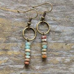 EvelynCreations | Jewelry | Natural Jasper Stone Beaded Dangle Earrings | Poshmark Schmuck Diy, Beaded Earrings Diy, African Earrings, Brown And Pink, Basic Jewelry, Beaded Drop Earrings