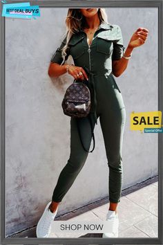 Supreme Pocketed Tie Jumpsuit Fitted Green Jumpsuit With Pockets, Fitted Khaki Jumpsuits And Rompers For Spring, Fitted Khaki Jumpsuits And Rompers With Pockets, Jumpsuit