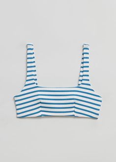 Ribbed Bandeau Bikini Top - Dusty blue/Egret - Tops - & Other Stories US Blue Crop Top With Adjustable Straps For Beach, Blue Beach Crop Top With Adjustable Straps, Blue Adjustable Straps Crop Top For Beach, Swimsuit Inspo, Cute Bathing Suits, Cute Swimsuits, Summer Swim Suits, Surfer Girl, Fashion Story