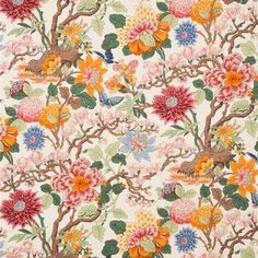 an image of a flowery wallpaper with birds and flowers on the bottom half of it