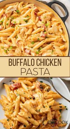 buffalo chicken pasta with shredded chicken and tomatoes with penne pasta. Pizza Pasta Recipe, The Cozy Cook, Cozy Cook, Buffalo Chicken Pasta, Easy Skillet, Favorite Recipes Dinner, Cheap Meal, One Pot Meal