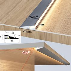 the measurements of wood and metal are shown in three different angles, including one with an angle