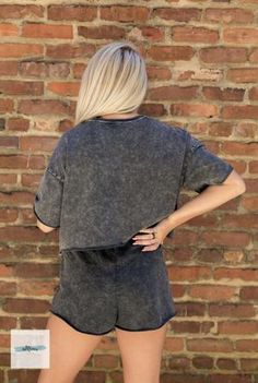 Loungewear Set - Mineral Washed | Shop Amour Boutique Washed Black Soft-washed Tops For Loungewear, Soft-washed Washed Black Tops For Loungewear, Sporty Acid Wash Tops For Loungewear, Trendy Acid Wash Tops For Loungewear, Acid Wash Distressed Top For Loungewear, Acid Wash Distressed Tops For Loungewear, Comfortable Acid Wash Top For Loungewear, Charcoal Lounge, Rhinestone Top