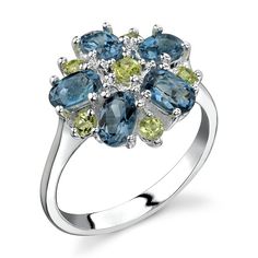 Peora.com - 2 cts Oval Cut London Blue Topaz Sterling Silver Ring SR3412, $39.99 (http://www.peora.com/flower-design-3-25-carats-london-blue-topaz-peridot-ring-in-sterling-silver-size-5-to-9-style-sr3412/) Blue Topaz Ring Sterling Silver, Jewelry Questions, August Birthstone Ring, Fashion Rings Silver, Multi Gemstone Ring, London Blue Topaz Ring, Peridot Gemstone, Peridot Ring, London Blue Topaz