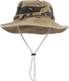 Military Style Khaki Bucket Hat, Military Style Khaki Bucket Hat For Outdoor, Military Style Adjustable Sun Hat For Summer, Military Style Camouflage Bucket Hat, Military Style Khaki Bucket Hat For Outdoor Activities, Khaki Military Bucket Hat For Outdoor Activities, Military Camouflage Bucket Hat, Adjustable Military Style Khaki Sun Hat, Adjustable Military Bucket Hat For Camping