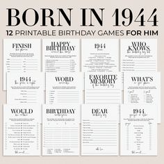 "Are you looking for some fun birthday games for a man born in 1944? Look no further! This huge 80th Birthday Party Games Bundle for Him is the perfect addition to any mens 80th birthday celebration. This 80th Birthday Party Games Bundle for Him includes the following 12 games and activities: * 1944 The Price is Right (answer key included) * 1944 Trivia (answer key included) * 1944 Younger or Older (answer key included) * Birthday Scattergories * Finish His Phrase * Happy Birthday Around the World (answer key included) * My Favorite Memory Of The Birthday Boy * What's On Your Phone * Who Knows the Birthday Boy Best * Wishes for the Birthday Boy * Word Scramble (answer key inluded) * Would He Rather This 80th birthday games bundle is an instant download. Within minutes of your order and pay 55th Birthday Party Ideas For Men, Birthday Games For Men, Birthday Scattergories, Fun Birthday Games, Games For Men, 55th Birthday, Birthday Words, Document Printing, The Price Is Right