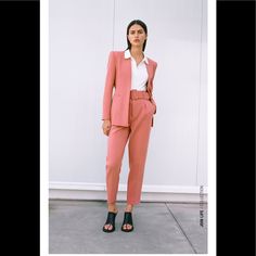 Zara Lapelles Blazer Pink Color Simply Beautiful Feminine Semi-formal Spring Blazer, Elegant Spring Blazer For Workwear, Chic Long Sleeve Pantsuit For Work, Elegant Spring Blazer For Work, Office Chic Notch Lapel Blazer For Spring, Chic Single Breasted Pantsuit For Workwear, Elegant Pink Summer Blazer, Chic Tailored Fall Pantsuit, Summer Workwear Pantsuit With Suit Collar