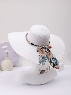 Cute White Sun Hat, One Size Fits Most, White One-size Sun Hat For Vacation, Adjustable Flower-shaped Sun Hat For Vacation, White Lightweight Sun Hat, One Size, White Flower-shaped Sun Hat For Summer, Blue Winter Coat, Rhinestone Letters, Wide Brim Sun Hat, Paper Plants