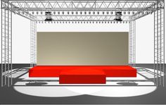 an empty stage set up for a show with red seats and lights on the sides