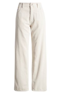 Focus on clean-cut style in these cozy corduroy pants fixed with a sleek metal button and sophisticated straight legs. Zip fly with button closure Front scoop pockets and coin pocket 100% cotton Machine wash, line dry Imported Corduroy Jeans Women, Comfy Work Pants, Cream Corduroy Pants Outfits, Garden Fits, Corderoy Pants, Teaching Fits, Cream Corduroy Pants, White Corduroy Pants, Europe Fits