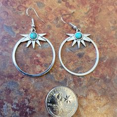 New Silver Circle Earrings Nickel-free Blue Metal Hoop Earrings, Nickel-free Turquoise Metal Hoop Earrings, Turquoise Metal Round Hoop Earrings, Silversmith Earrings, Silver Circle Earrings, Silver Circle, Circle Earrings, Earrings Color, Stone Earrings