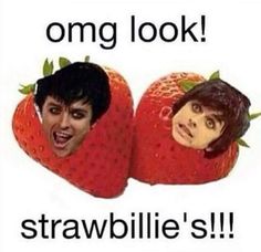 two people with strawberries on their heads and the caption says omg look strawbillie's