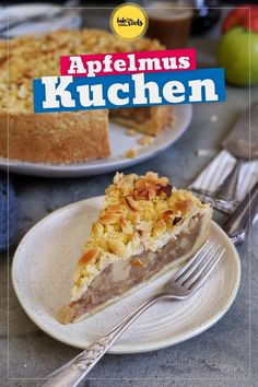 the cover of an appetimus kuchen cookbook with a slice on a plate