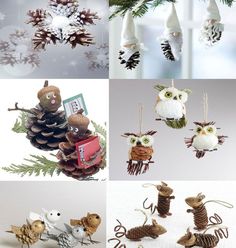 christmas decorations made from pine cones and other items