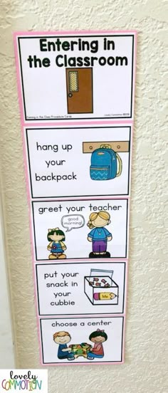 a classroom poster hanging on the wall in front of a door that says entering in the classroom