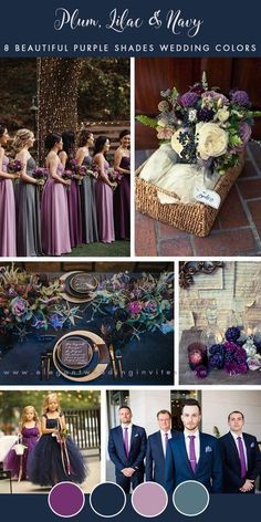 a collage of photos with people dressed in formal wear and purple outfits, including men's suits and women's dresses