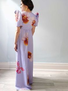 Digital Print V-neck Dress, Fitted Digital Print Dresses For Spring, Silk Pink Dress With Digital Print, Pink Silk Dress With Digital Print, Pink Summer Dress With Digital Print, Moth In Flight, Lagerstroemia Speciosa, Terno Dress, Filipiniana Dress