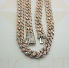 Elevate your style with our luxurious Cuban Link Chain, redefined with a touch of opulence through shimmering rose gold plating and two rows of spectacular moissanite stones. This exquisite piece is crafted over a 14k two-tone rose gold vermeil in pure 925 silver, creating a statement that seamlessly blends sophistication and extravagance. 🌟 **Key Features:** - Luxurious Cuban Link Chain - Shimmering Rose Gold Plating - Two Rows of Spectacular Moissanite Stones - 14k Two-Tone Rose Gold Vermeil Luxury Rose Gold Link Necklace, Rose Gold Diamond Necklace With Chain For Formal Occasions, Luxury Rose Gold Chain Necklace, Formal Rose Gold Diamond Necklace With Chain, Luxury White Gold Diamond Necklace With Gold Chain, Round Rose Gold Diamond Chain Necklace, Rose Gold Diamond Chain Necklace, Luxury Rose Gold Chain Necklace For Anniversary, Rose Gold Cuban Link Necklace With Cubic Zirconia