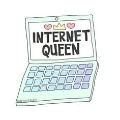 an open laptop computer with the words internet queen on it's screen and hearts