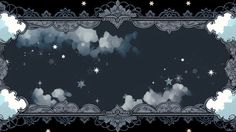 an ornate frame with clouds and stars in the sky