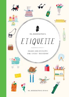 a book cover with an image of the words etiquette in white and green