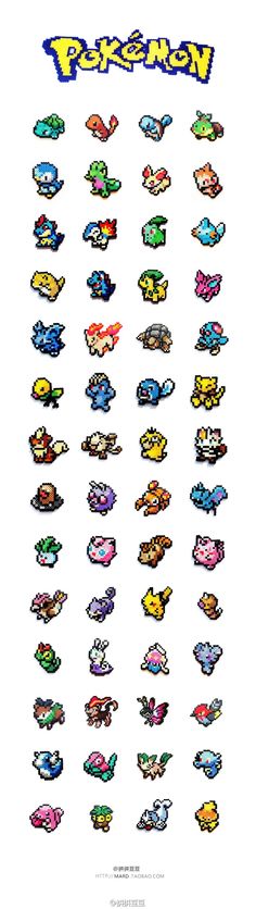 an image of the pokemon logo in pixel style, with many different colors and shapes