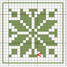 a crossword pattern with an arrow pointing to the center