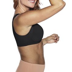 This bra is no slouch! It helps improve your posture and provides back support and all-over smoothing while helping you stay cool and comfy.Bra Type: Underwire, Posture, T-ShirtFeatures: Underwire, Full Support, Adjustable Straps, Breathable, Side Smoothing, Back Support, Back Smoothing, Comfort Straps, Front ClosureClosure Type: Hook & Eye, Front ClosureSupport: High SupportFiber Content: 81% Nylon, 19% SpandexFabric Description: MicrofiberCare: Hand Wash, Line DryMaterial: MicrofiberCountry of Black Bra Friendly Full Coverage Tops, Black Full Coverage Bra-friendly Tops, Black Full Coverage Bra Friendly Top, Black Stretch Full Coverage Activewear, Black Full Coverage Stretch Activewear, Black Stretch Activewear Full Coverage, Black Stretch Activewear With Full Coverage, Supportive Full Coverage Black Activewear, Supportive Black Full Coverage Activewear