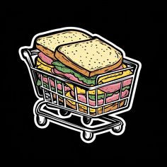 a shopping cart with a sandwich in it