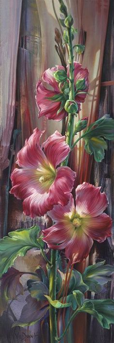 a painting of pink flowers in a vase